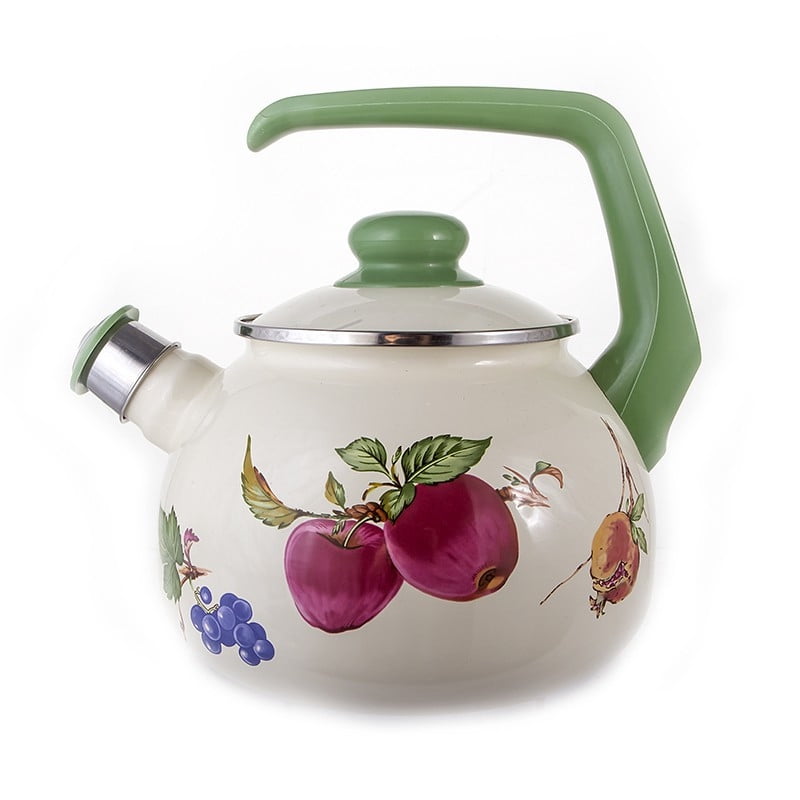 Kitchen Fruits Print Stove Top Whistling Tea Kettle Enameled Steel Teapot 2.7qt. (2.5 L