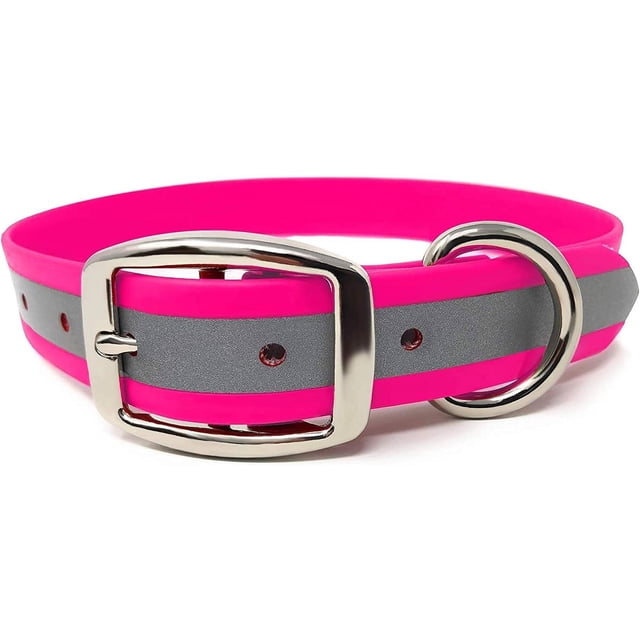 Heavy Duty Reflective Dog Collar \u Adjustable and with Durable Metal Buckle and Rings Odor chew Dog Collar for Small Medium and Large Dogs (Large Pink)