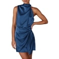 thumbnail image 1 of Vestido PRETTYGARDEN XL Azul Oscuro Sin Mangas de Satén con Cinturón anudado, 1 of 8