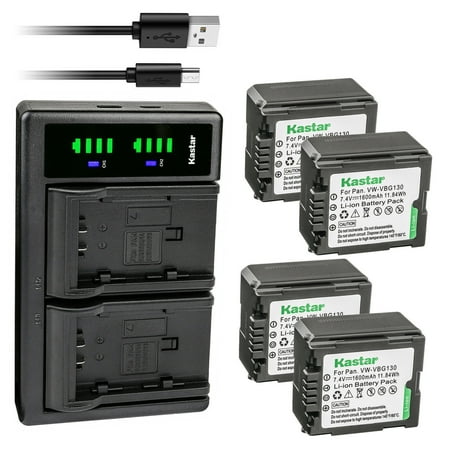 Kastar 4-Pack VW-VBG130 Battery and LTD2 USB Charger Replacement for Panasonic HDC-SD5EG-K HDC-SD5EG-S HDC-SD5GC-K HDC-SD5GK HDC-SD5BNDL HDC-SD7 HDC-SD8K HDC-SD9 HDC-SD9EG-K HDC-SD9EG-S