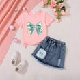 thumbnail image 2 of kmaduk Kid Girls Clothes Outfits Bowknot T-Shirt + 2 In 1 Denim Short Skort Summer Clothing Set, Size 4-10 Years N,Size 6-7 Years, 2 of 4