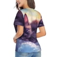 thumbnail image 3 of Vsdgher Colorful Cloud Sleeping Cat Women Shirts V Neck Short Sleeve Tops T-Shirt Basic Tees, S to 3XLXX-Large, 3 of 5