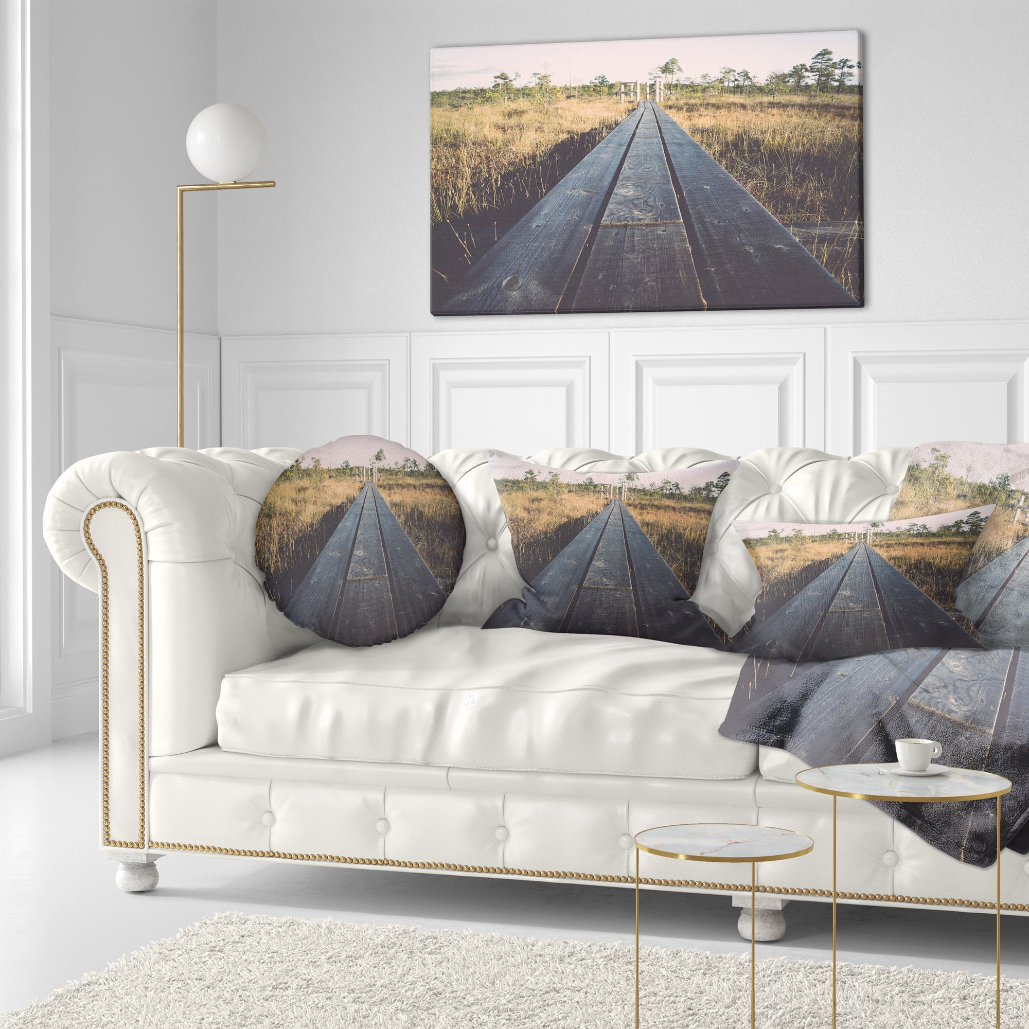 Designart Wood Footpath on the Bog in Fall - Landscape Printed Throw Pillow - 12x20