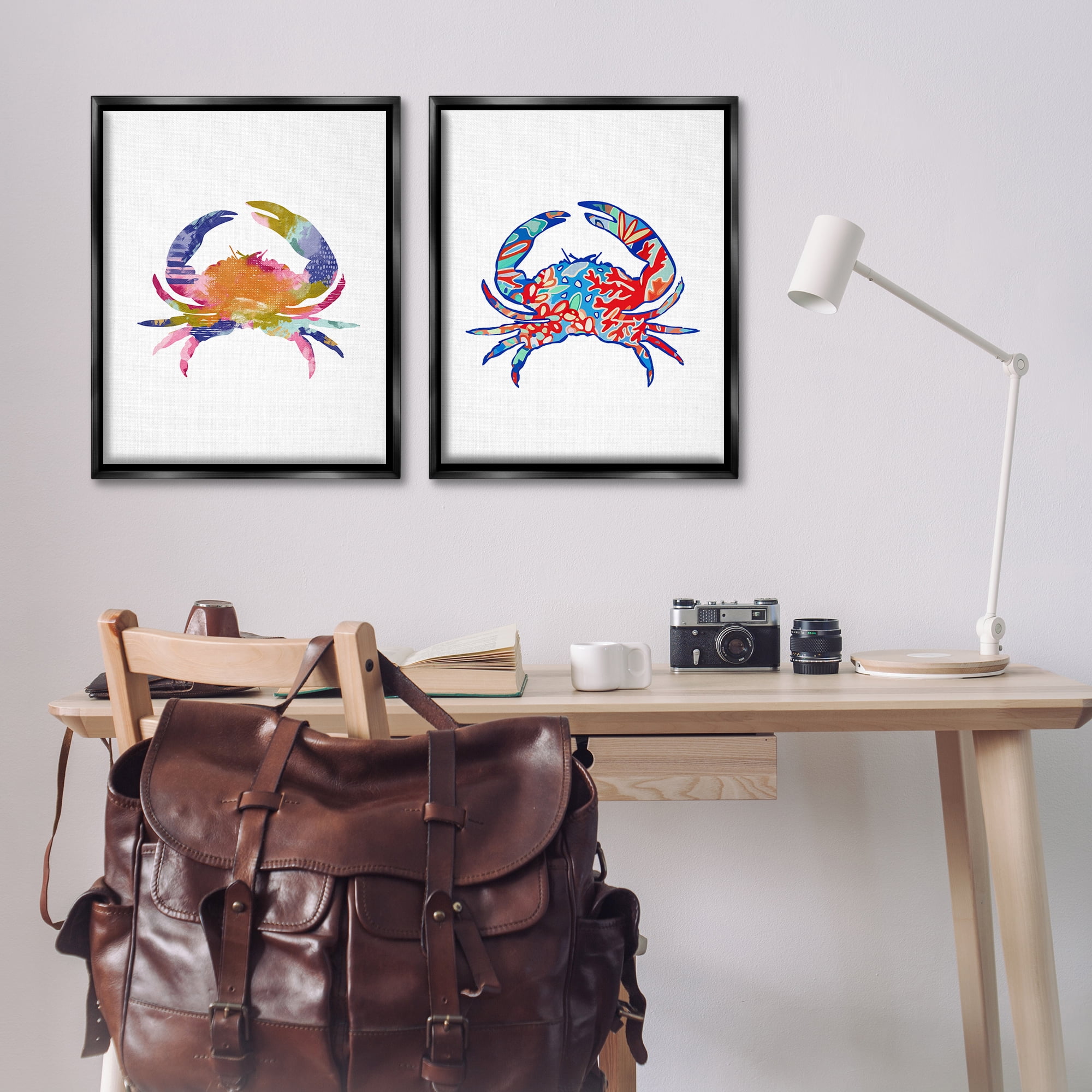 Stupell Industries Colorful Crab Silhouette Animals Painting Black Floater Framed Canvas Art Print Wall Art, 31 x 25, Set of 2