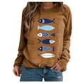 thumbnail image 1 of Manches Longues pour Femmes Mode Femmes Petit Poisson Imprimé Manches Longues Chandails en Molleton Hauts, 1 of 3