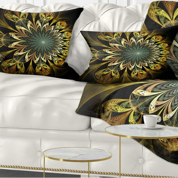 Designart Dark Yellow Digital Flower - Abstract Throw Pillow - 12x20