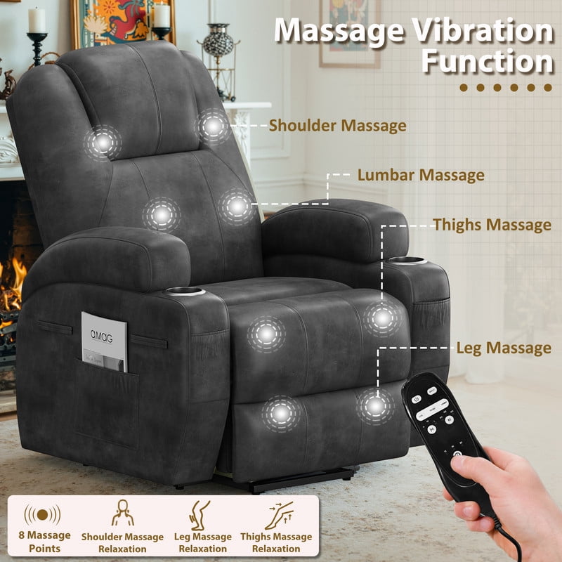 Vineego power lift recliner chairs massage Single sofa chair with cup holder for elderly,Black