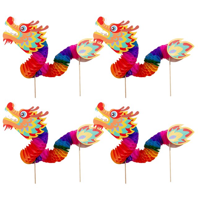 4 Uds. De decoraciones de dragón chino, guirnalda de dragón de papel de Año Nuevo Chino 3D, suministros para manualidades DIY (estilo aleatorio)