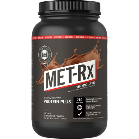MET-Rx(R) Protein Plus Powder, Chocolate, 2 lb., Complete Protein Blend, 43g of Protein and 3 g L-Glutamine Per Serving, Low Fat and Gluten Free, Ideal for Pre/Post