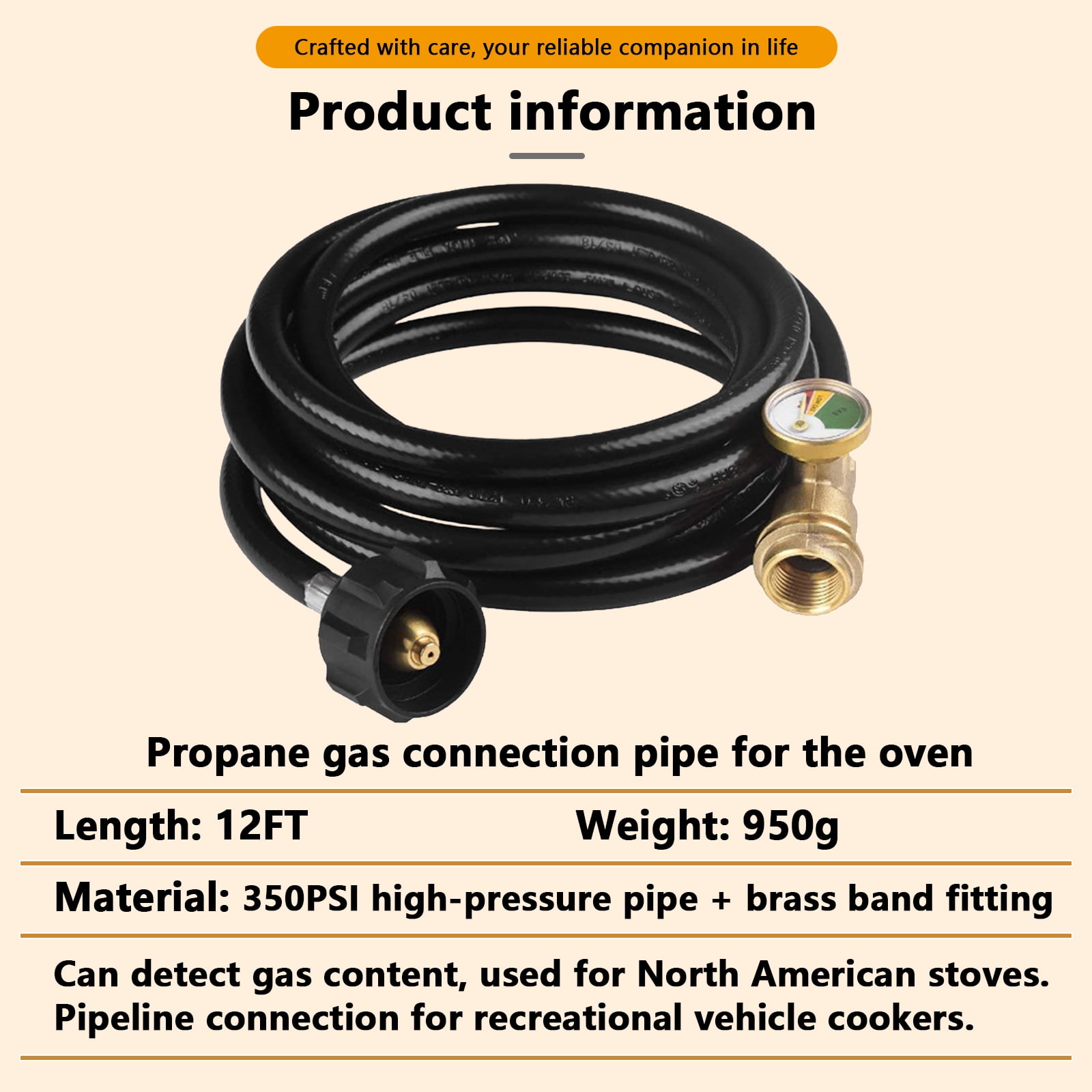 Arcticwind 12 Feet Propane Hose w/ Gauge,Propane Adapter Hose,Pressure Propane Regulator Converts POL 100 lb LP Tank to QCC1,Pressure Propane Gas Hose and Adapter for Gas Grill,Stove,etc