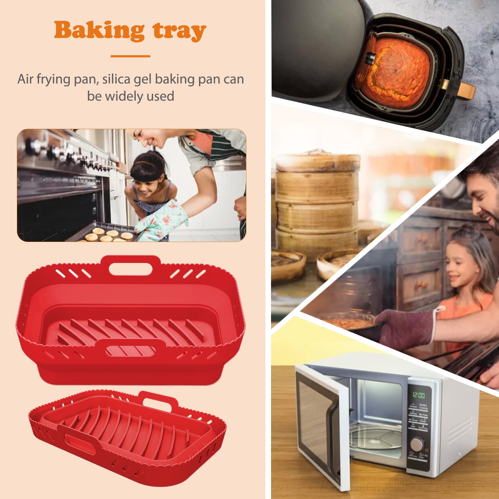 Foldable Air Fryer Silicone Tray No-stick Fried Chicken Basket Mat Dual  Handles Liner Replacemen Grill For Ninja Baking Pan Tool