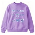 thumbnail image 3 of Girls Bow Print Sweatshirt Cute Long Sleeve Pullover Top for Kids Teens Fleece Lined Crew Neck Sweatshirts Casual Wear 3-4 Years Purple, 3 of 7