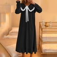 thumbnail image 7 of Womens Nightgown Casual Thick Warm Flannel Long Sleeve Loose Sleepwear Cute Ruffle Lace Nightdress Loungewear (M, Black), 7 of 7