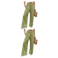 thumbnail image 2 of Minnieouse Pantalones de verano para mujer Color sólido Suelto Casual Pierna ancha Cintura alta Elástico Vintage De moda para Amarillo Verde S Amarillo verde S 2piezas, 2 of 6