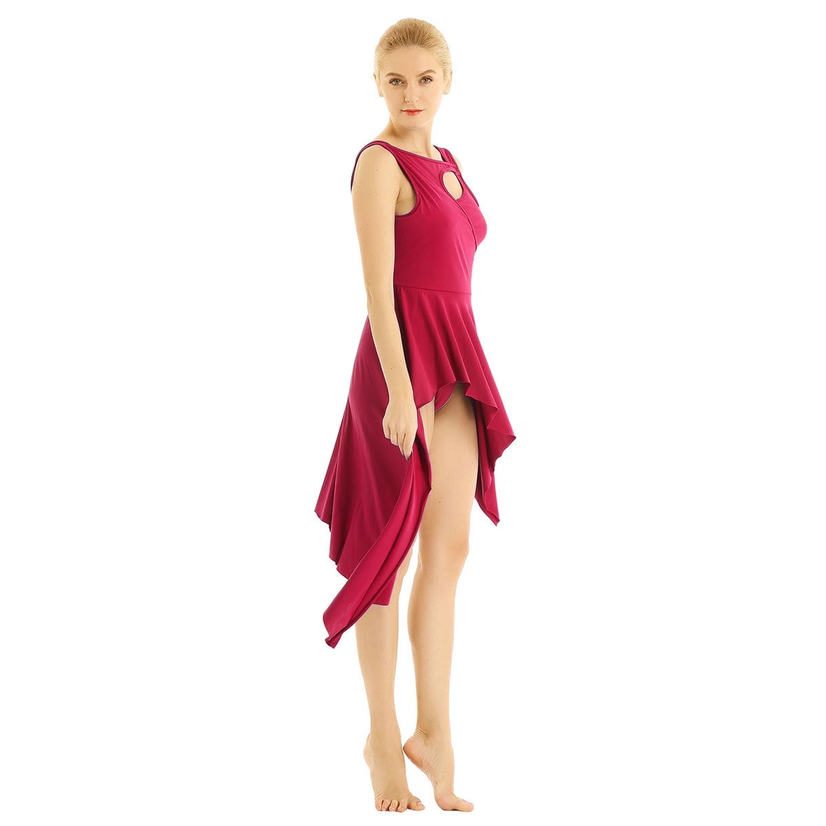 DPOIS Lyrical Womens High Low Dance Dress Crew Neck Leotard Short Dress