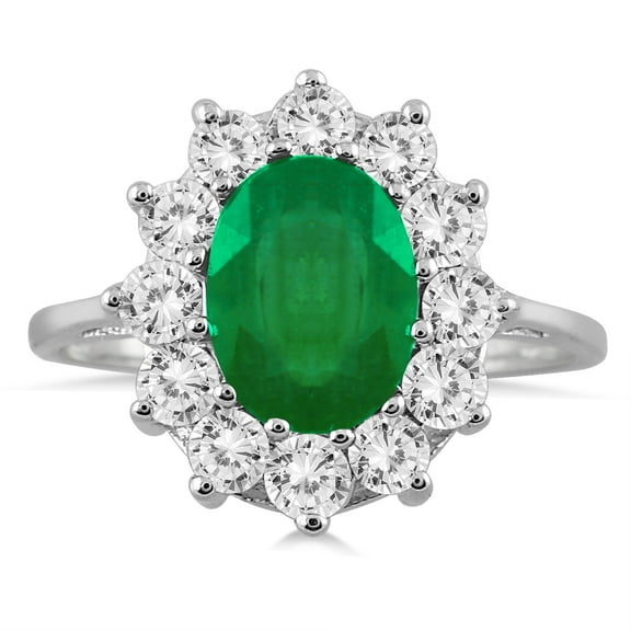 SZUL Women's 3 Carat TW Diamond and Emerald Ring in 14K White Gold