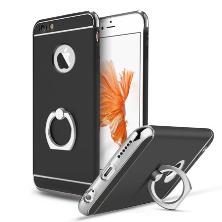 Black Ring Kickstand Ultra Thin Hybrid Shockproof Protective Case Cover for iPhone 6S Plus /