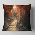thumbnail image 2 of Designart Stairway Through Red Fall Forest - Landscape Photography Throw Pillow - 16x16, 2 of 5