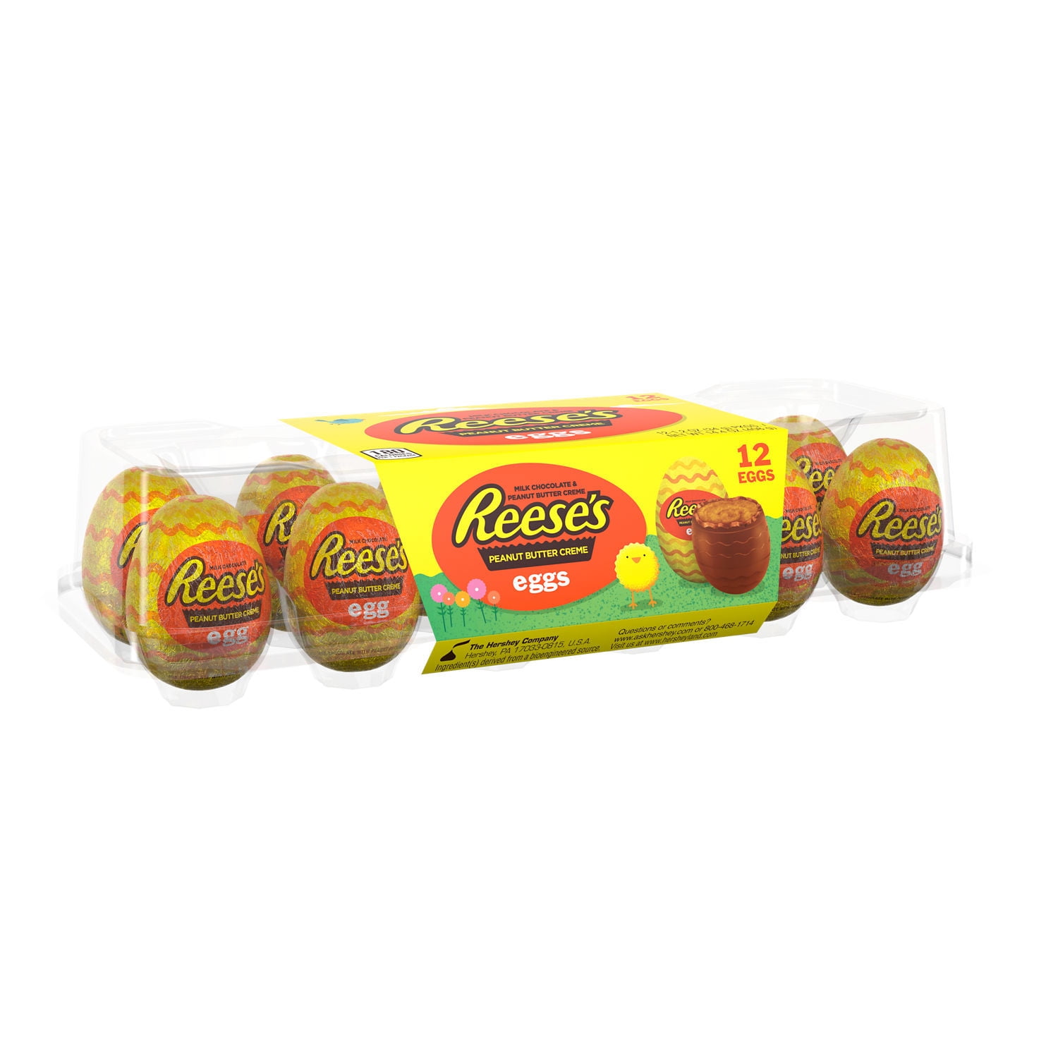 REESE'S Milk Chocolate Peanut Butter Creme Eggs, Easter Candy Carton, 14.4 oz (12 Pieces)