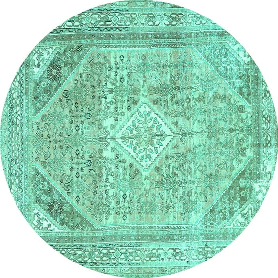 Ahgly Company Indoor Round Persian Turquoise Blue Traditional Area Rugs, 7' Round