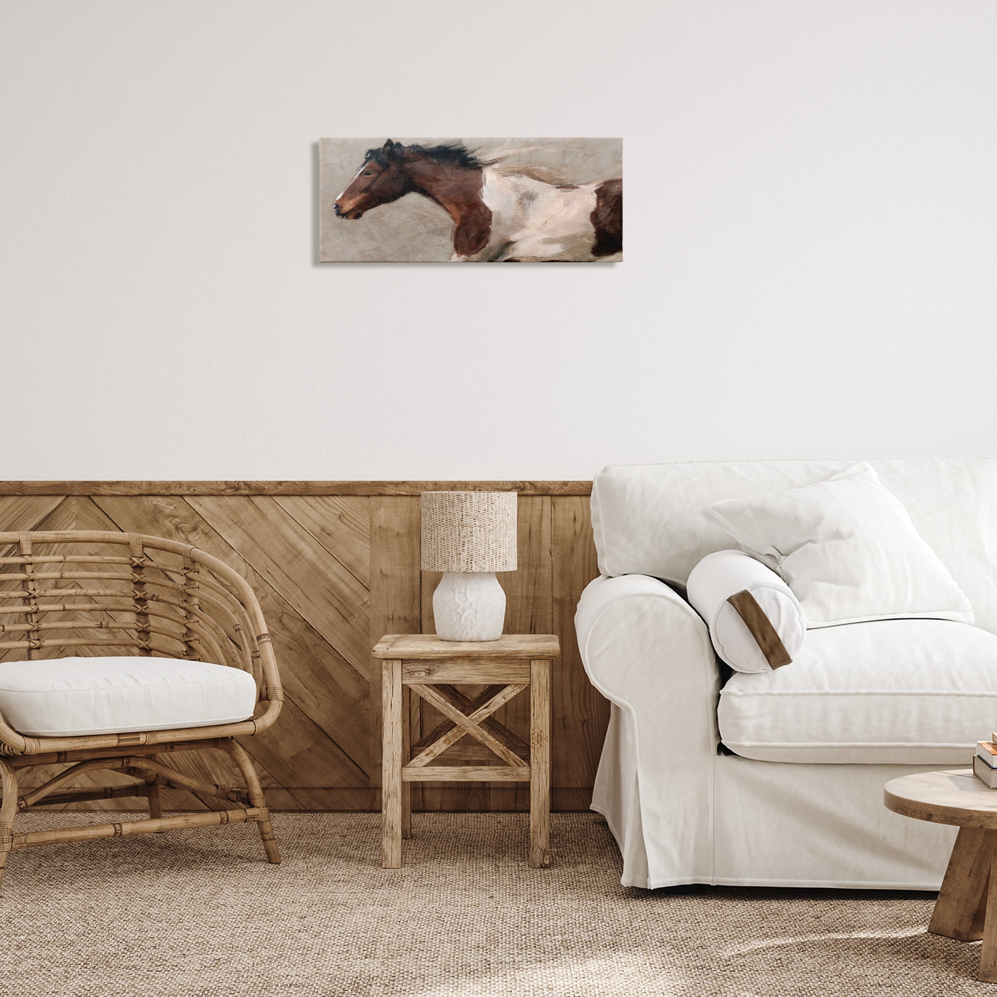 Stupell Industries Brown & White Horse Animals & Insects Painting Gallery Wrapped Canvas Art Print Wall Art, 24 x 10