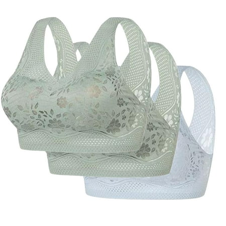 3 pcs Lace Everyday Bra Women Full Figure Wireless Bras Full Coverage Embroidery Brassiere Breathable Underwear No Underwire Minimizer Bra Underwear Comfy Push Up Bralettes