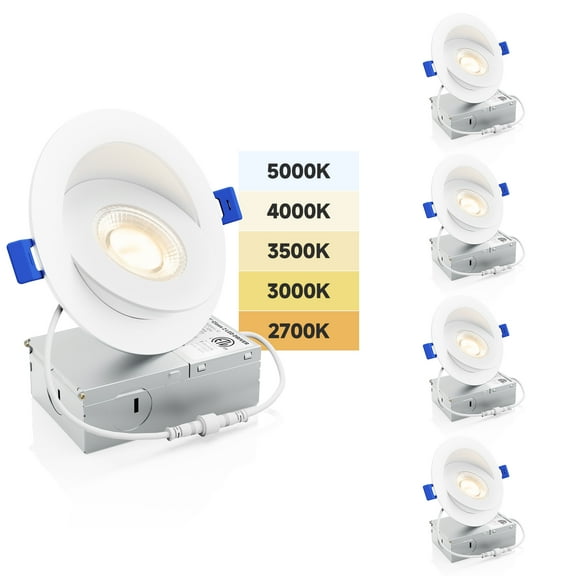 Ensenior 4 PACK 4 inch 5CCT LED Gimbal Led Recessed Light with Junction Box, 360° 90° Adjustable Directional Eyeball Lighting, Dimmable, 2700K/3000K/3500K/4000K/5000K, 950LM, 10W=85W-ETL&FCC