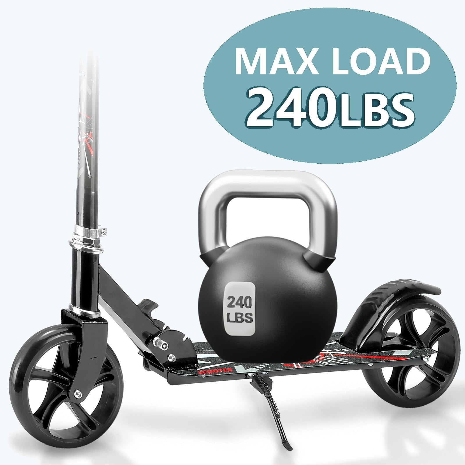 Fenbeli 200mm Folding Kick Scooter for Teens and Adults, Height-Adjustable Commuter Scooter, Black for Convenient Everyday Home Use