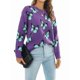 thumbnail image 2 of Suéteres de Punto con Estampado de Mariposas para Mujer, Informales, de Larga y Cuello Redondo Púrpura M, 2 of 10