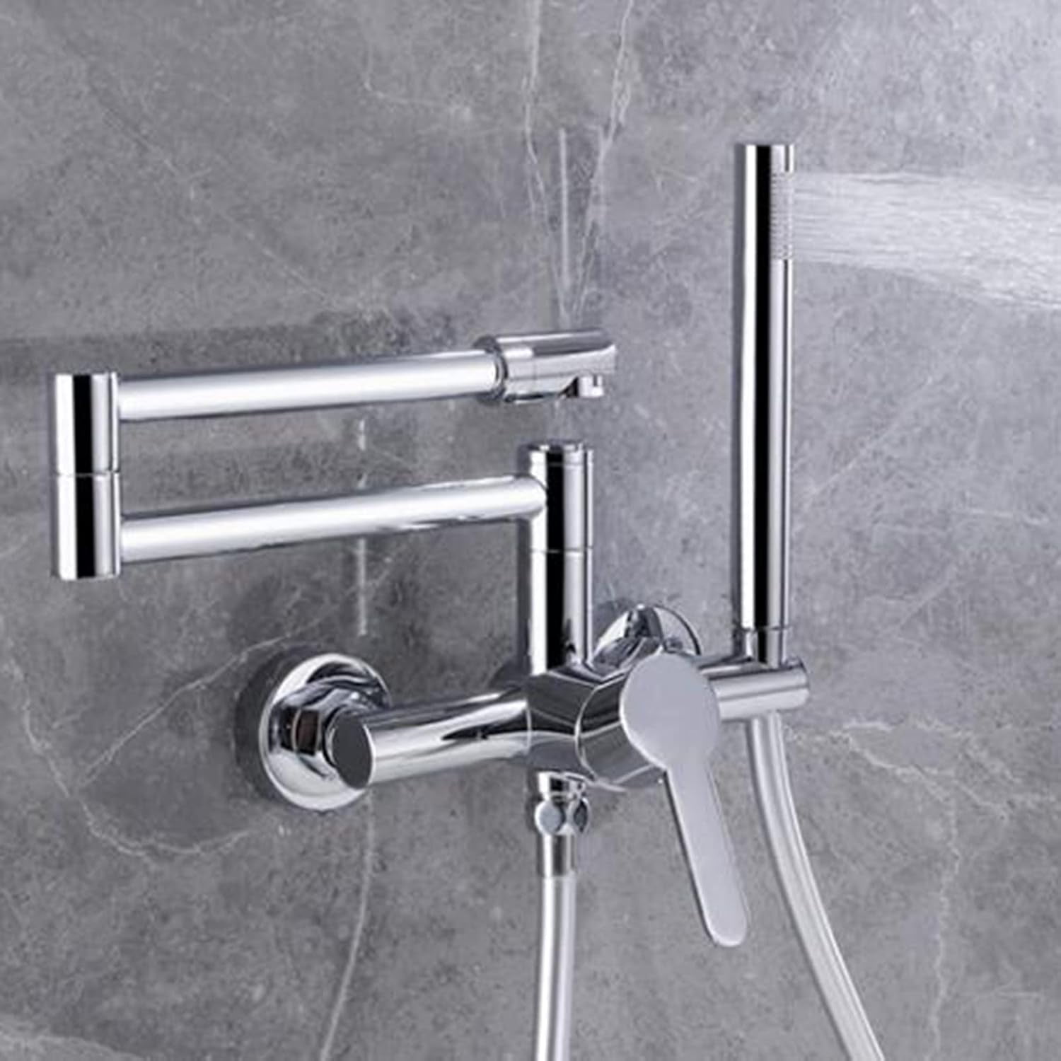 Bathtub Faucet with Shower Folding Hot and Cold Water Brass Swivel Multifunction Bath Taps Wall Mounted-Black
