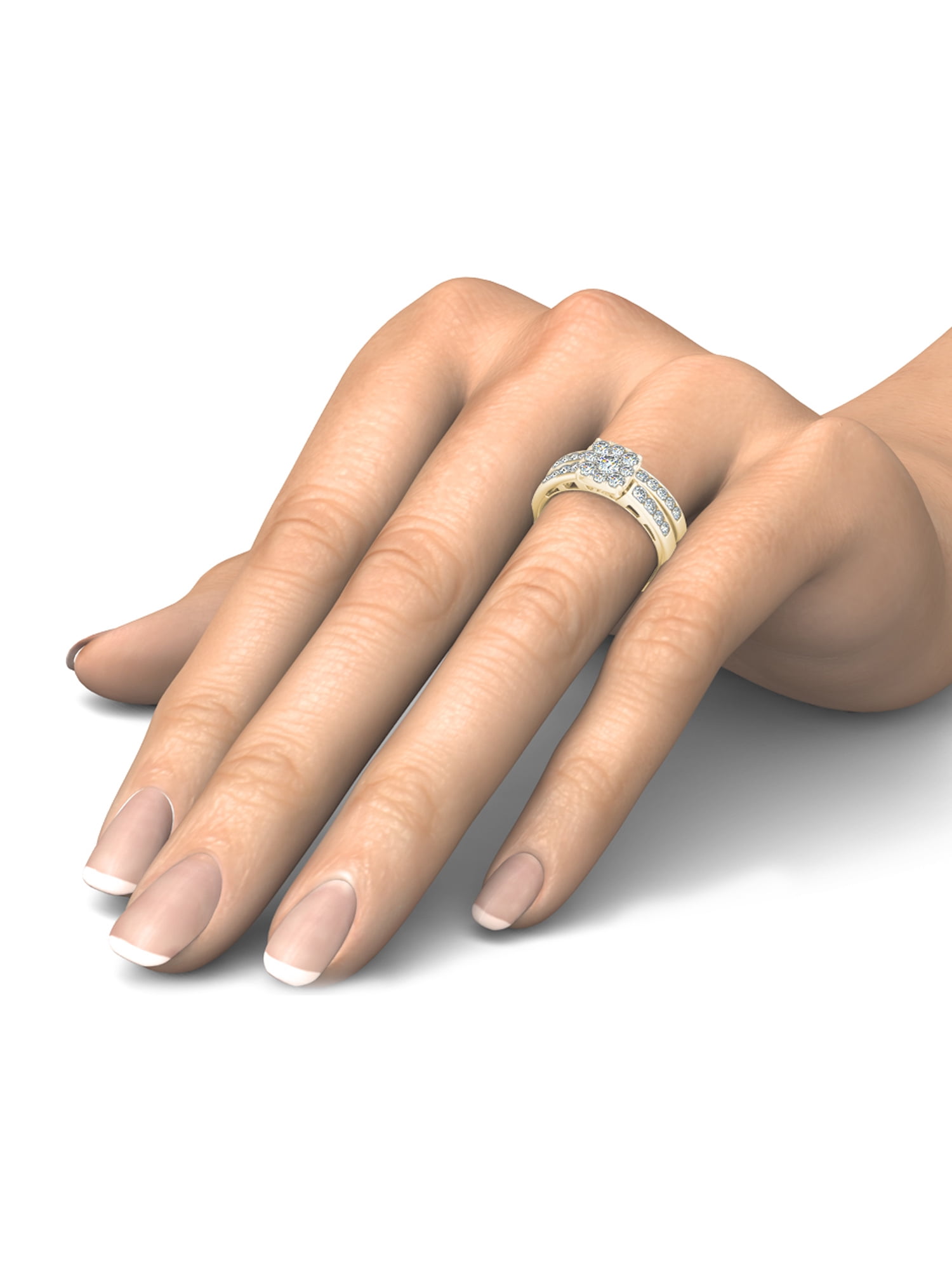 Imperial Diamond Cushion-Shape Cluster Engagement Ring Set, 1 ct, 10kt Yellow Gold