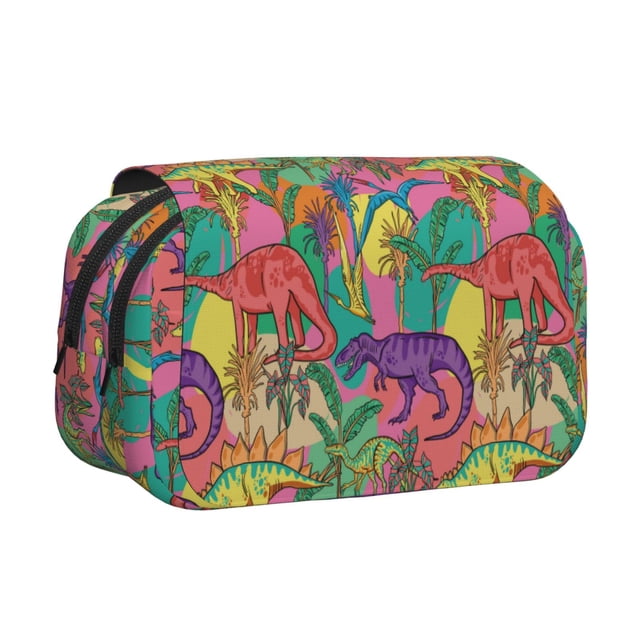 Easygdp Colorful Dinosaur para Estuche de Lápices con Tapa Flip, Suministros de Oficina y Universidad para Adolescentes y Adultos