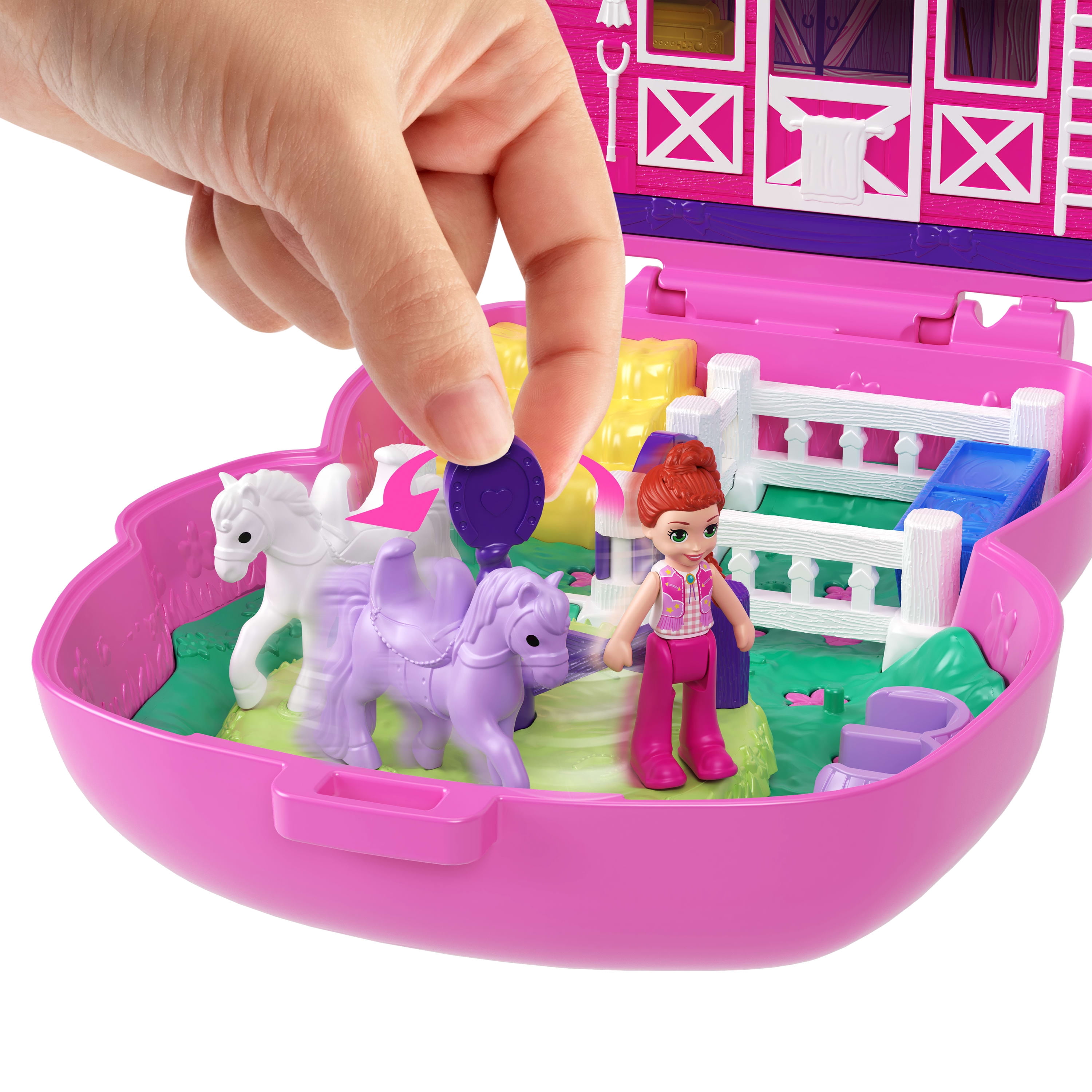 Polly Pocket Pony Rodeo Compact Playset with 1 Micro Doll and Pet Horses, Travel Toy with Food & Styling Accessories
