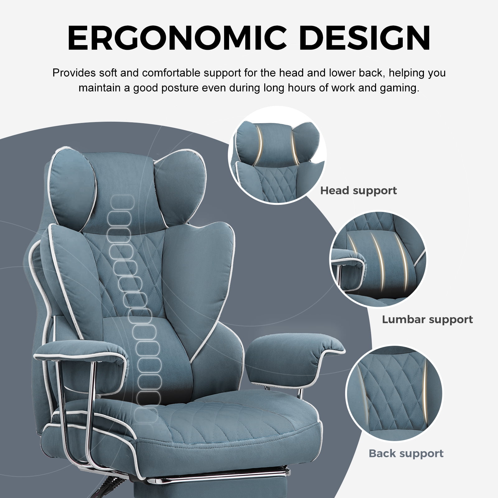 EXRACING Ergonomic Big and Tall PU Leather Gaming Chair with Footrest, Blue