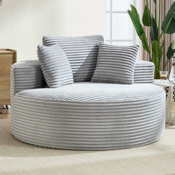 Compressed sofa, 56.69*14.76*14.17 inches,Circular base , striped, suitable for various room types, with three cushions, Gray