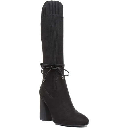

JUSTINREESS Holly Women s Block Heel Nubuck Leather Boot With Sock In Black Size 10