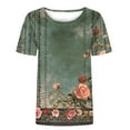 thumbnail image 4 of Puntoco Liquidación de blusas cortas para mujer, blusa informal de manga corta con cuello redondo y estampado para mujer, 4 of 4