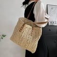 thumbnail image 2 of IELGY korean style casual large-capacity shoulder bag women's crochet flower and straw holiday bag, 2 of 2