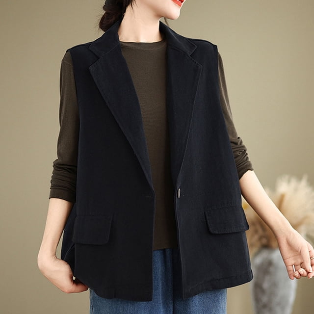 LOVZFMLL Cardigan pour Femmes Couleur Unie Sans Manches Col Rond Blouse