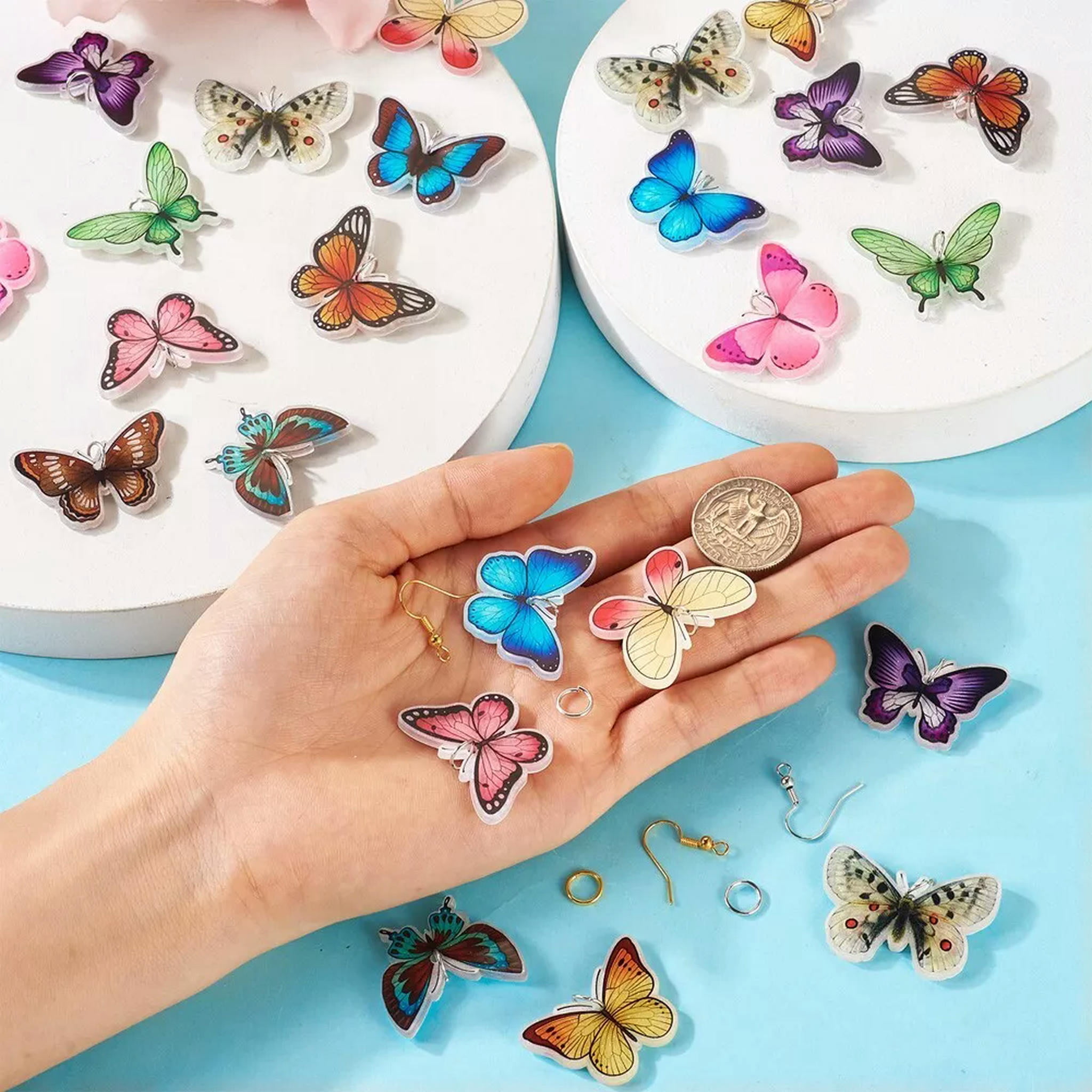 U8MO 24 Pairs Brass Earring Hook Acrylic Pendants DIY Butterfly Earring Making Kits