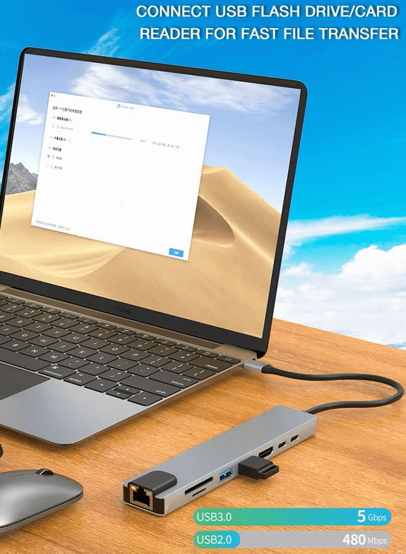 USB C Hub 8-in-1 Adapter with 4K HDMI, 100W PD Charging, 3 USB 3.0 Ports, Ethernet Port, SD/TF Card Reader, USB-C Multiport Hub Compatible with MacBook, Windows Laptop, iPad, Android