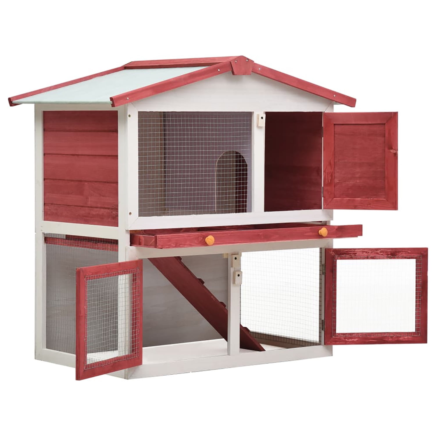Pefilos 37" Wooden Rabbit Hutch with Run, 2 Story Large Bunny Cage 3 Doors Coop for Indoor or Outdoor, Red Pefilos 37" Wooden Rabbit Hutch with Run, 2 Story Large Bunny Cage 3 Doors Coop for Indoor or Outdoor, Red