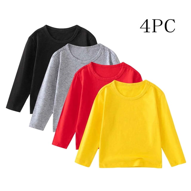 Cowsor Unisex Kids Solid Cotton Thin Pullover 4PC Sweatshirt T-Shirt Toddler Baby Crewneck Long Sleeve Tshirts Tops Blouse
