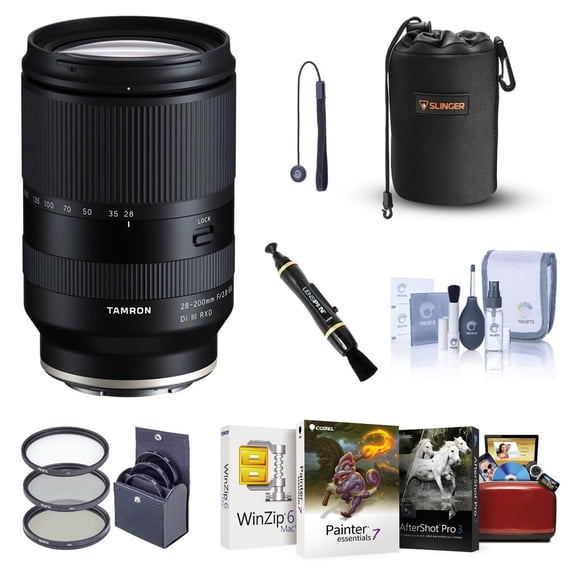 Tamron 28-200mm f/2.8-5.6 Di III RXD Lens for Sony E, Bundle with ProOptic 67mm Filter Kit, Mac Software Kit, Cleaning Kit, Lens Cap Tether, Lens Cleaner