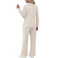 thumbnail image 3 of Dazajoo Women's 2 Piece Lounge Set Long Sleeve Pleated Front Top and Drawstring Pants with Pockets Beach Casual Solid Color Outdoor Suits,Beige,XL, 3 of 8