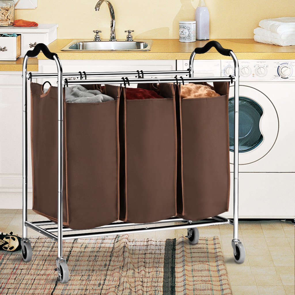 Mobile Laundry Hamper Cart with 3 Bags, Laundry / Bathroom / Living