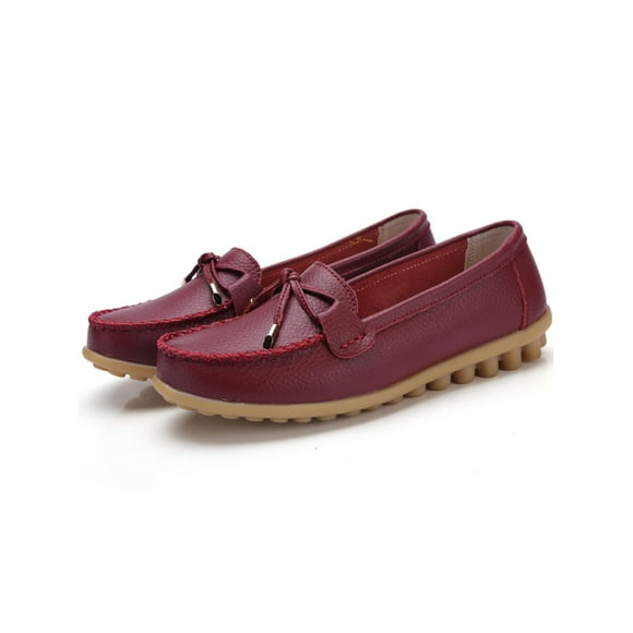 MAWCLOS Ladies Moccasins Comfort Nursing Shoes Slip On Resistant Loafers Bow Work Boat Shoe Liquor 8.5