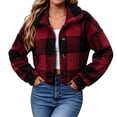 thumbnail image 4 of Maplenight Cropped Fleece Jacket Women Collared Plaid Button Down Winter Coat with Pockets Soft Warm Cozy Casual Work Office Jackets, 4 of 7