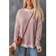 thumbnail image 2 of ABPHQTO Top rosa de mujer con cuello redondo y ribete acanalado de punto gofrado, 2 of 5