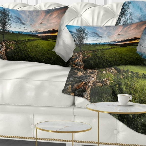 Designart Beautiful Green Meadow in Sardinia - Landscape Printed Throw Pillow - 12x20